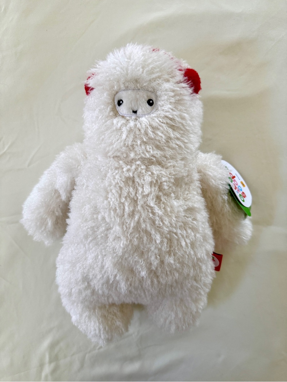 White Plush Yeti Stuffed Animal with Red Ear Accents - Kids Cuddly Toy